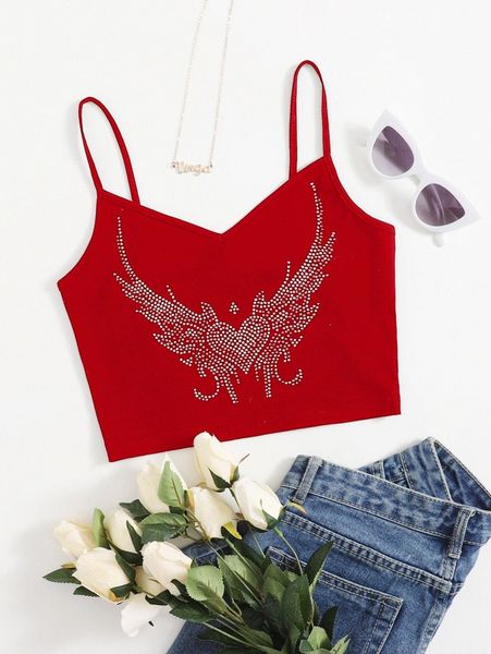 

rhinestone graphic cami s5d8#, White
