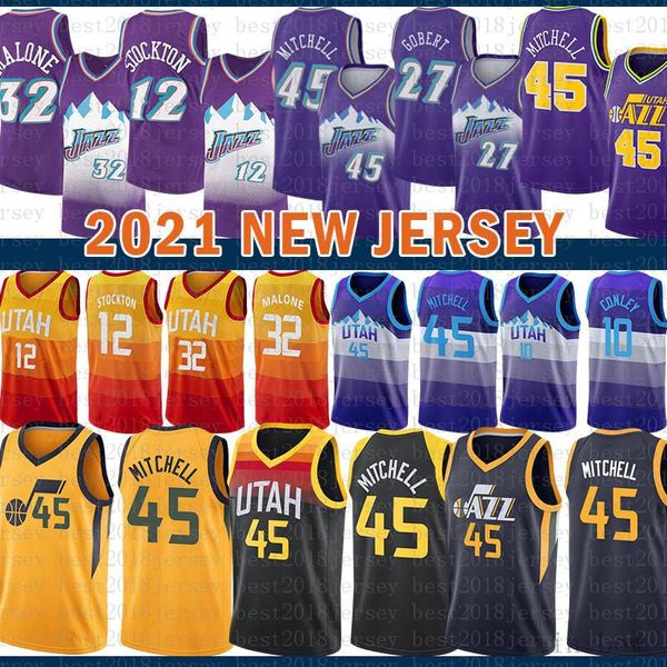 

2021 new basketball jersey utah jazz mens donovan 45 mitchell mesh retro rudy 27 gobert john 12 stockton youth karl 32 malone green, Black;red