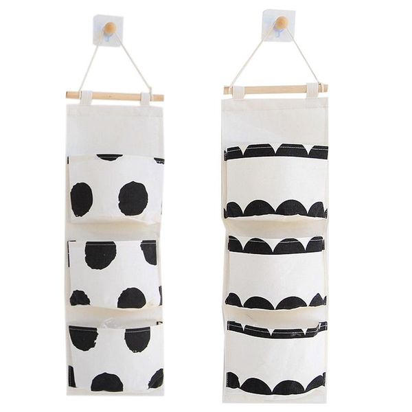 

black and white three pocket hanging bag wall polyester cotton hanging storage bag