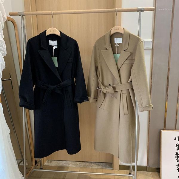 

women's wool & blends the women's autumn/winter 2021 double-sided woolen cloth coat in long loose knee-length female1, Black
