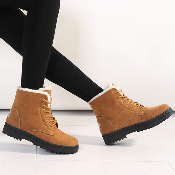 

winter boots women shoes fashion keep warm ankle snow boots lace-up shoes woman comfortable flat with women plus size1, Black