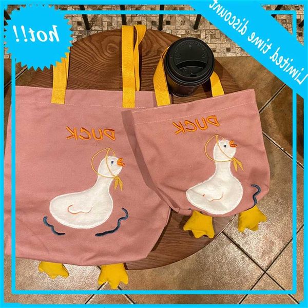 

08281 korean chic harajuku embroidery duckling canvas xiaoqingxin student girl shopping bag