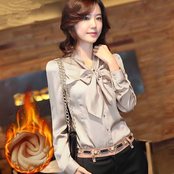 

2021 new new women's satin elegant shirt ol plus size ladies work warm shirts winter tshirt femme 6xl wxf701 ziww, White
