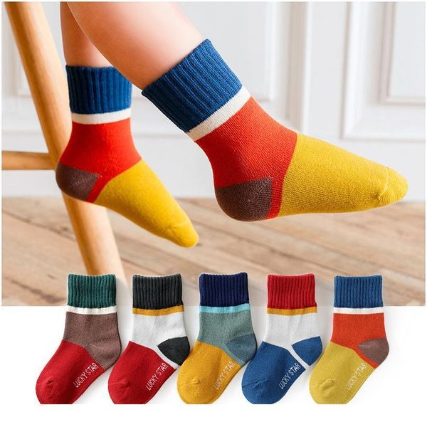 

5pair/lot children's socks autumn winter cotton socks girls short sox 1-12 years old floor socks lucky kids boy br jlltng, Pink;yellow