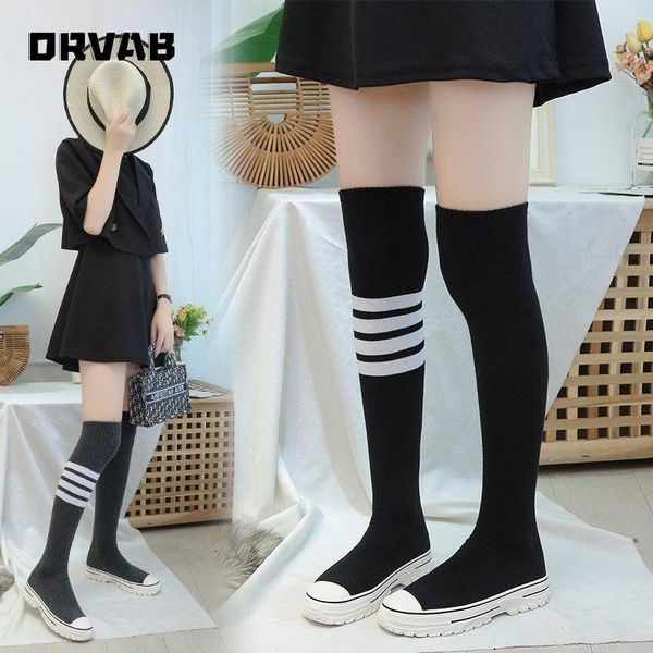 

women platform boots flats shoes woman fashion socks long boots girl thigh high flat ladies slim over the knee, Black
