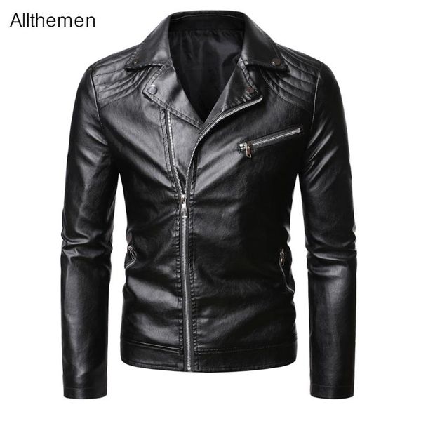 

men's fur & faux allthemen winter jacket leather men causal busniess coats motor biker vintage fleece clothing coat, Black
