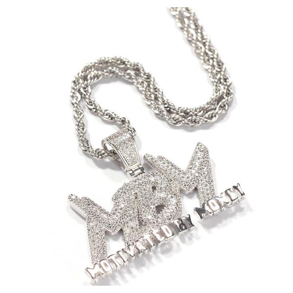 

iced out zircon letter motivated by money pendant necklace two tone plated micro paved lab diamond bling hi wmtodx homes2007, Silver