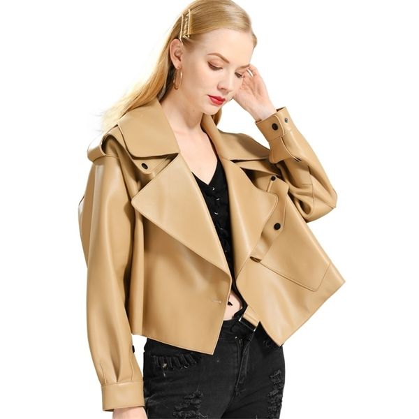 

genuine leather jacket women real sheepshin leather coat spring new fashion real leather jacket 201223, Black