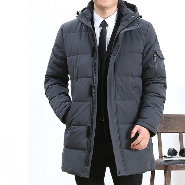 

business casual winter men long down jacket large size l-6xl thicken warm parkas coats hooded windbreaker manteau homme hiver 201119, Black