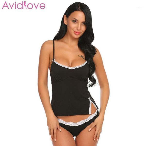 

avidlove women pajamas set home clothes underwear summer plus size sleepwear lace slim cami & briefs pajamas for women1, Black;red