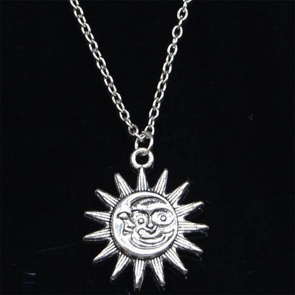 

20pcs new fashion necklace 28x25mm double sides sun moon pendants short long women men colar gift jewelry choker 201013, Silver
