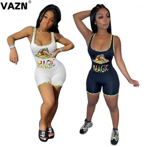 

vazn 2020 summer lady white black letters skinny playsuit sleeveless o-neck daily playsuit young casual playsuits1, Black;white