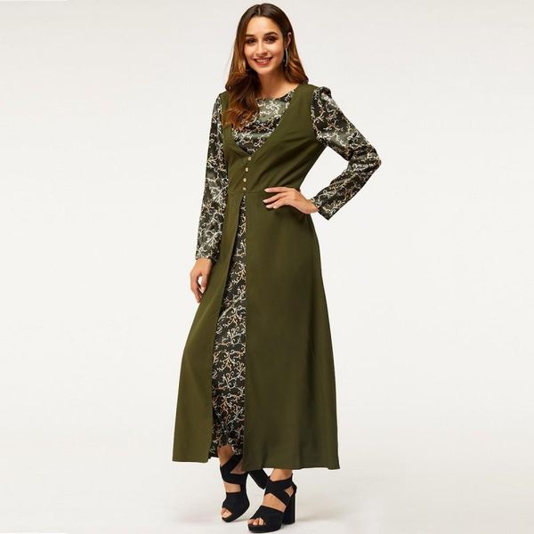 

muslim fashion maxi dresses women floral print patchwork elegant chic robe dress spring new abaya dubai islamic ramadan vestidos, Red