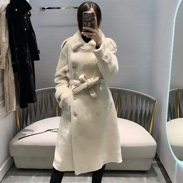 

natural genuine sheepskin leather coat long women winter coats real sheep fur outwear merino sheep fur windbreaker, Black