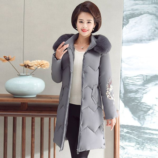 

long overcoat women's 2020 winter big fur collar fashion padded parkas mother hooded zipper invierno down cotton coat women z862, Black