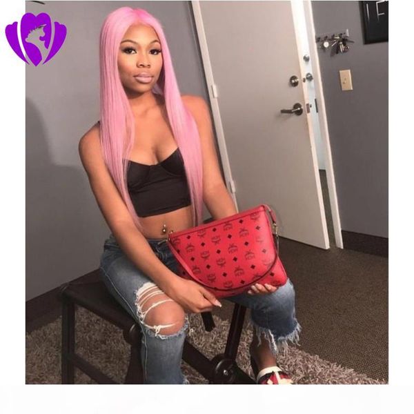 

elling long silky straight pink lace front wig brazilian heat resistant synthetic lace front wigs cosplay for black women
