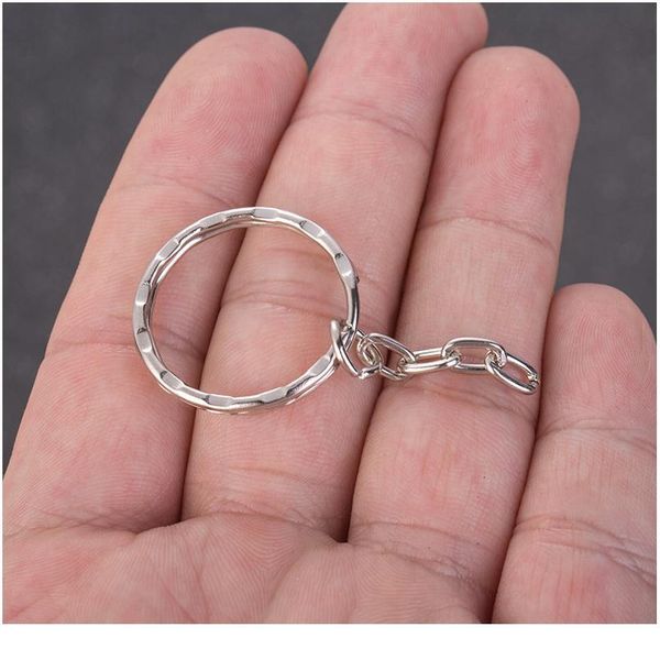 

20pcs/bag metal 25mm silver color key ring split ring with chain rings women men keyfob diy key chains acc jlljqi
