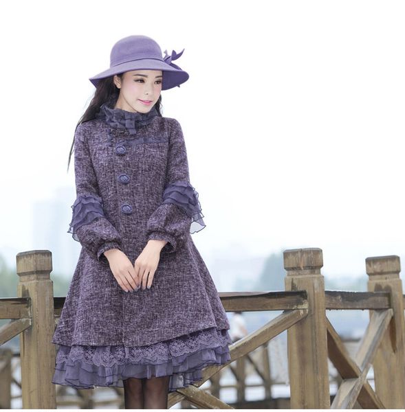 

new spring autumn long sleeve outwear for women elegant loose lantern sleeve single breasted woolen jacket coat plus sizex1020, Black