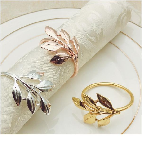 

50/100pcs metal gold silver napkin rings leaves napkin buckle holder for wedding party banquet dining table deskde jllovb