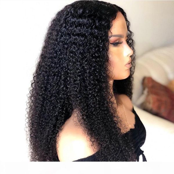

13x6 deep part afro kinky curly human hair lace front wigs with baby hair pre plucked brazilian virgin hair wigs for black women, Black;brown