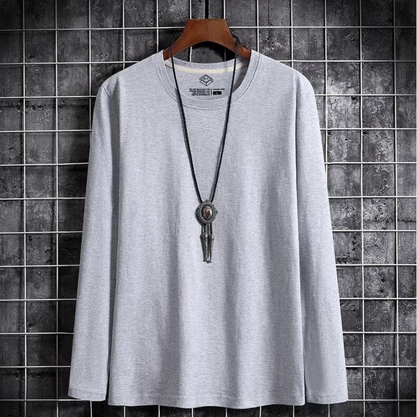 

2020 spring autumn 100% cotton solid color o-neck long-sleeved t-shirt men's plus size 6xl casual brand tees male
