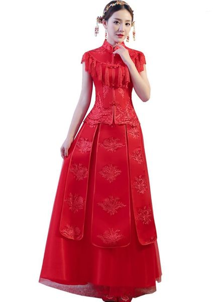 

shanghai story long embroidery cheongsam dresses red qipao for women traditional dress chinese wedding dress xiuhe suit1