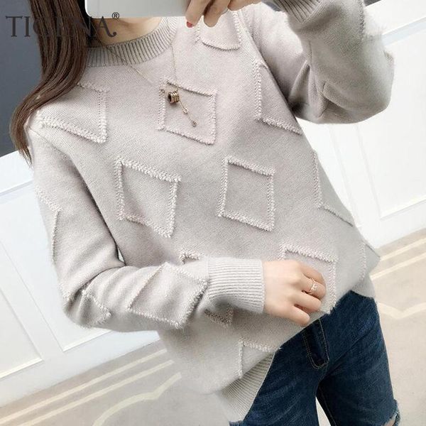 

tigena women sweaters and pullovers 2019 autumn winter long sleeve knitted warm loose sweater female jumper ladies1, White;black