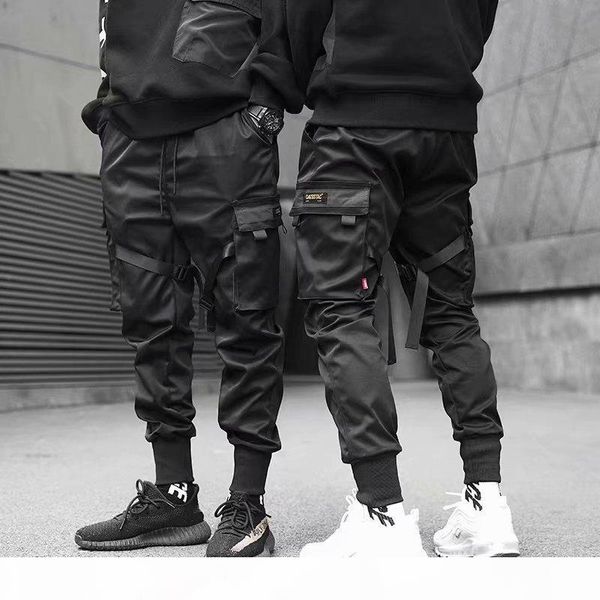 

cargo pants men casual joggers pants solid male multi-pocket trousers new mens sportswear hip hop harem pencil, Black