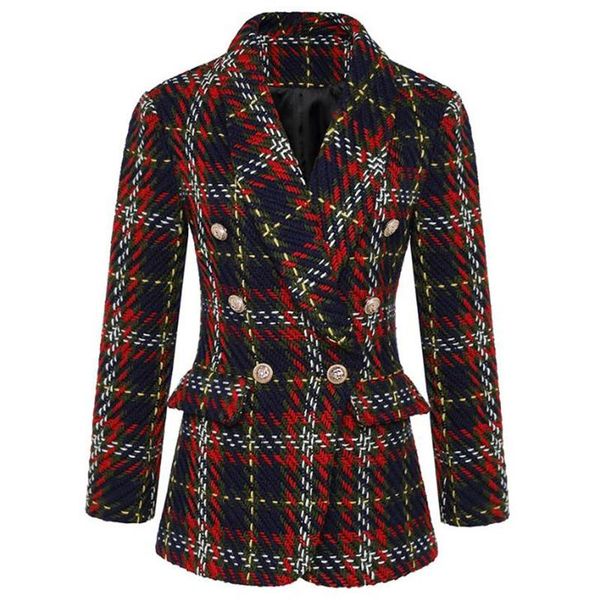 

длинные пиджаки куртка женщин элегантный vintage ретро плед doule брэстед outwear пальто femme дамы твид тонкий пиджаки feminino tops, White;black