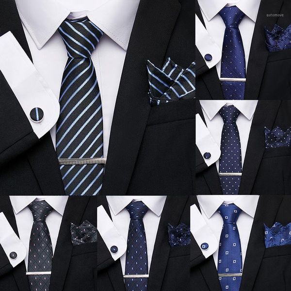 

vangise mens classic ties 7.5 cm 100% silk stripe geometric tie clip hanky cufflinks tie sets formal dress wedding necktie party1, Black;gray