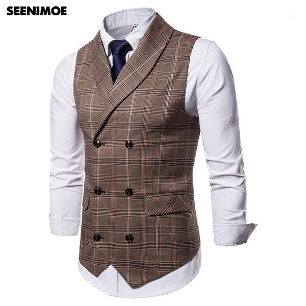 

seenimoe mens stripe plaid formal blazer vests casual double breasted v-neck fashion m-4xl male england style casual vests1, Black;white