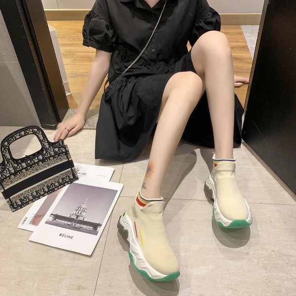 

2021 new spring autumn elegant high-quality girls'shoes flying women's knitted shoes sweet female trainers 35-39 g5uq, Black;white