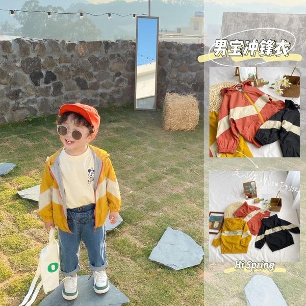 

jackets children stitching three color spring 2021 baby boy girls hooded coat1, Blue;gray