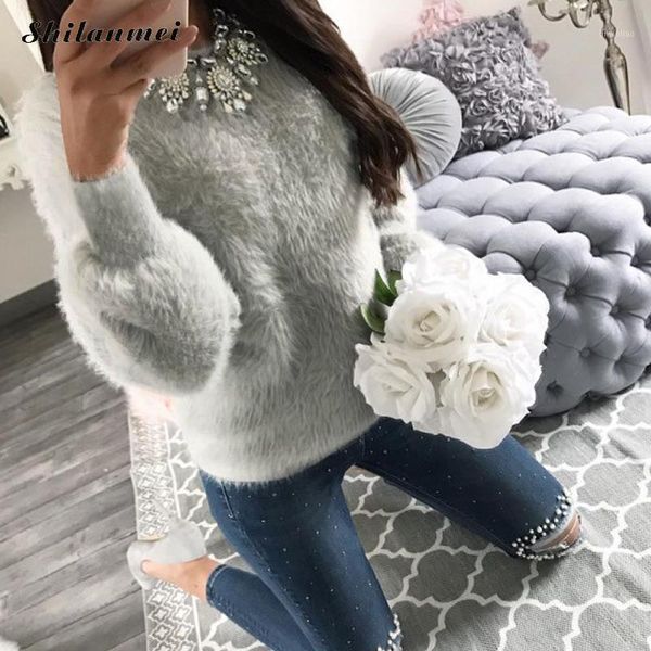 

women sweaters and pullovers long sleeve o neck furry pull hiver femme 2017 black friday christmas sweater pull femme hiver1, White;black