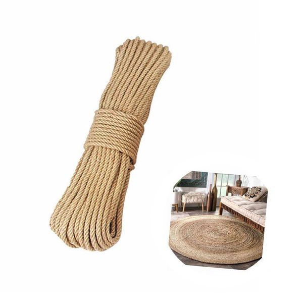 

yarn 8mm 3m-50m natural jute rope twine twisted cord macrame string diy handmade craft pet scratching decoration, Black;white