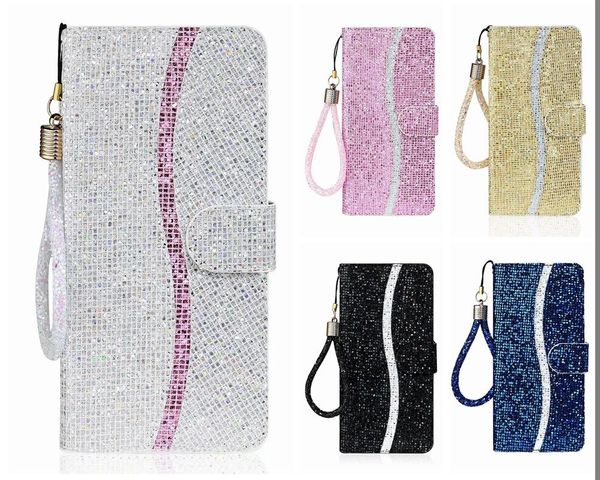 

leather wallet cases for iphone 11 12 pro max 8 s21 s20 plus galaxy note 20 ultra a71 bling sparkle sequin deluxe glitter flip cover holder