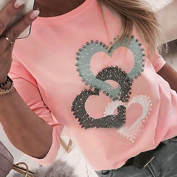 

fashion women spring t-shirts letters love printed patchwork o-neck tee shirt long sleeve casual white plus size gv377 201029