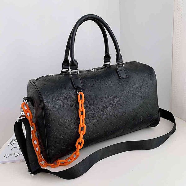 

travelling bag duffel s small pu embossed short distance travel women's portable one shoulder high-capacity sports fitness chain storag