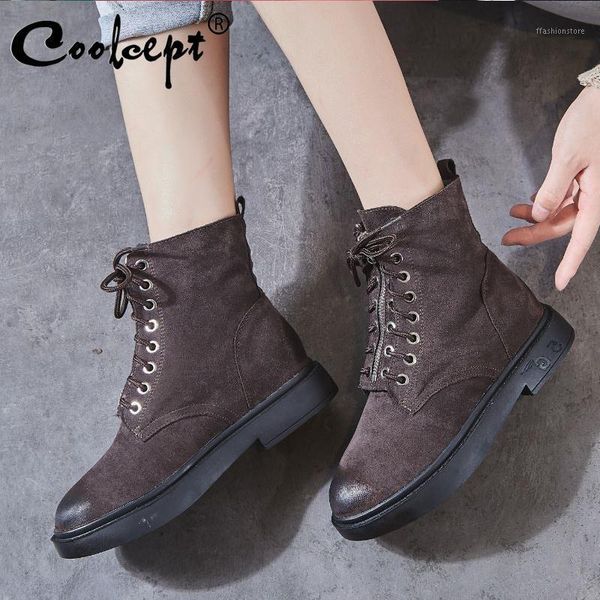 

boots coolcept 2021 arrival flats stretch round toe fashion casual daily ankle winter warm botas size 35-401, Black