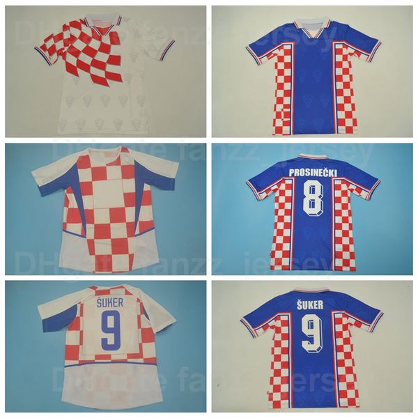 

national team 1998 2002 retro stanic soccer jersey vintage classic boban modric perisic rakitic soldo bajic davor blue white color football, Black;yellow