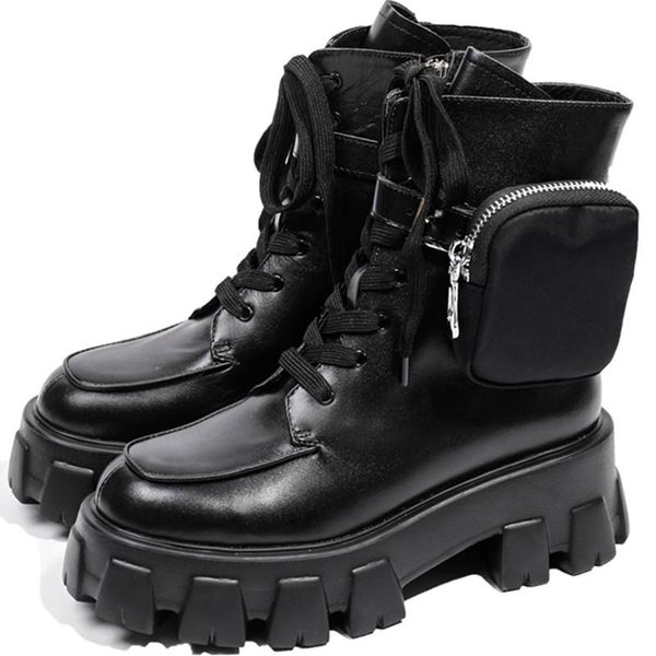

2020 autumn winter pocket female boots women platform shoes lace up thick-soled black boots woman half botas mujer plush 34-39