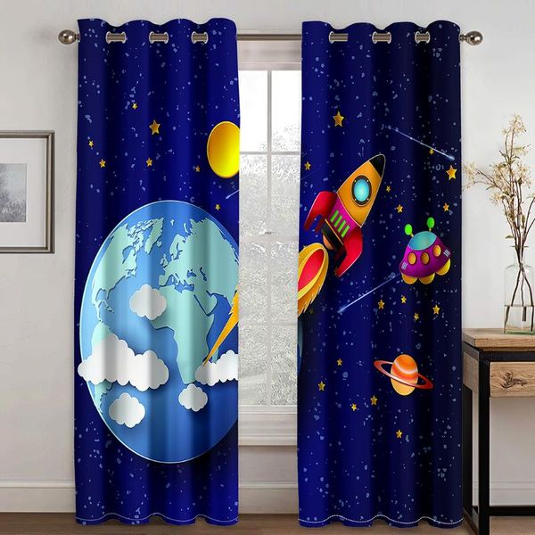 

curtain & drapes livingroom bedroom space rocket printing is suitable for living room, kitchen home decoration children's