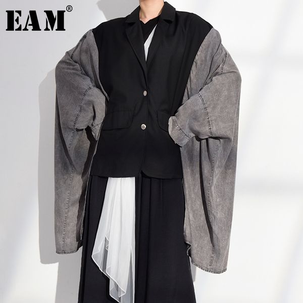 

[eam] loose fit black irregular oversized jacket new lapel long batwing sleeve women coat fashion tide spring 1r61801 201112, Black;brown