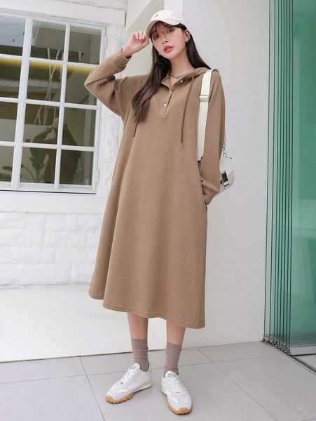 

dazy raglan sleeve drawstring hoodie dress x6ty#, White;black