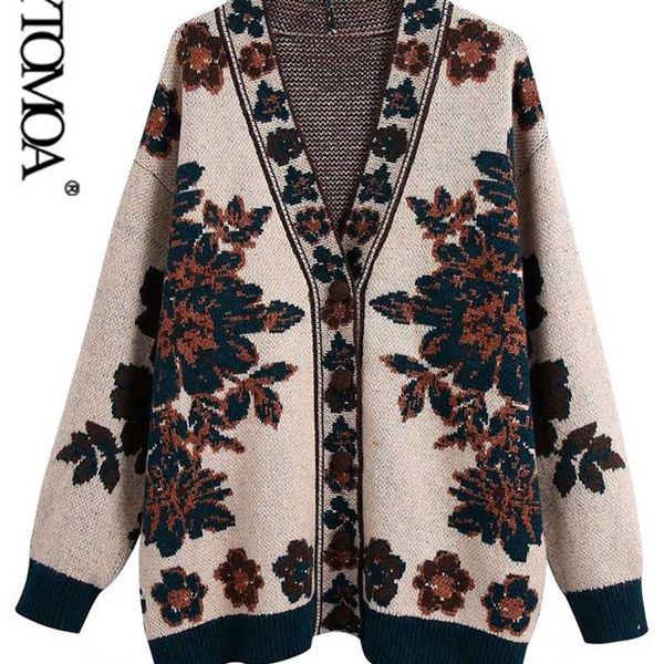 

kpytomoa women fashion loose jacquard knit cardigan sweater vintage long sleeve button-up female outerwear chic 220124, White