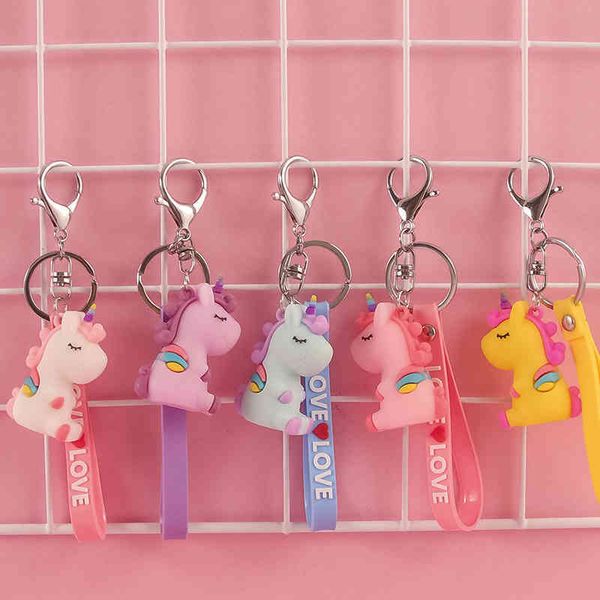 

keychains unicorn cartoon key soft rubber doll colorful pony car bag pendant, Silver