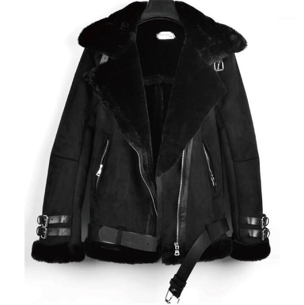 

mens clothing imitation winter fur grass lamb hair jackets men tide motorcycle fashion flight suit loose cotton outerwear1, Black