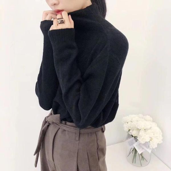 

2021 autumn and winter ladies short sweater fashion knit long sleeve simple high neck pullover kawaii korean clothing top, White;black