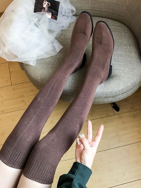 

бедро высокие сапоги 2020 осень новые упругие бедра высокие тощий коренастый каблуки носки сапоги зимние для девочек женщин, Black