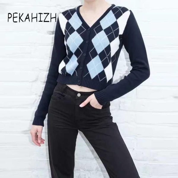 

vintage argrle knitted cardigan women sweaters winter korean button knitted sweater women cardigan 20201, White